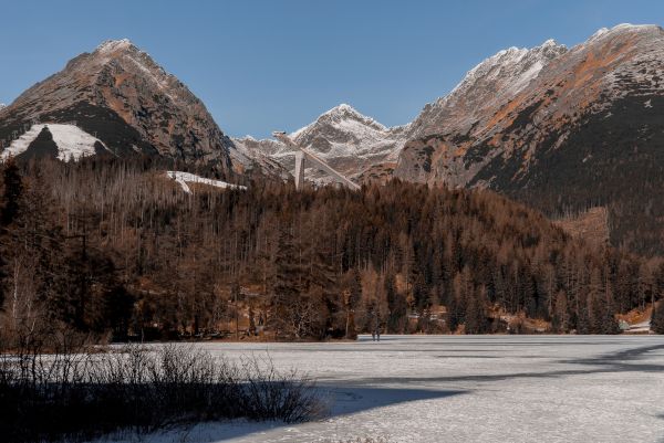 Skokanský mostík Štrbské Pleso - zimná krajina Vysoké Tatry